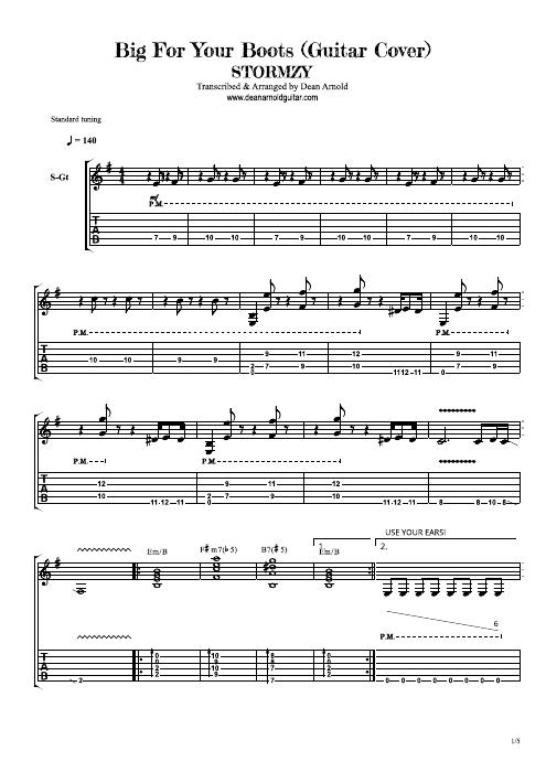 Big For Your Boots tab preview